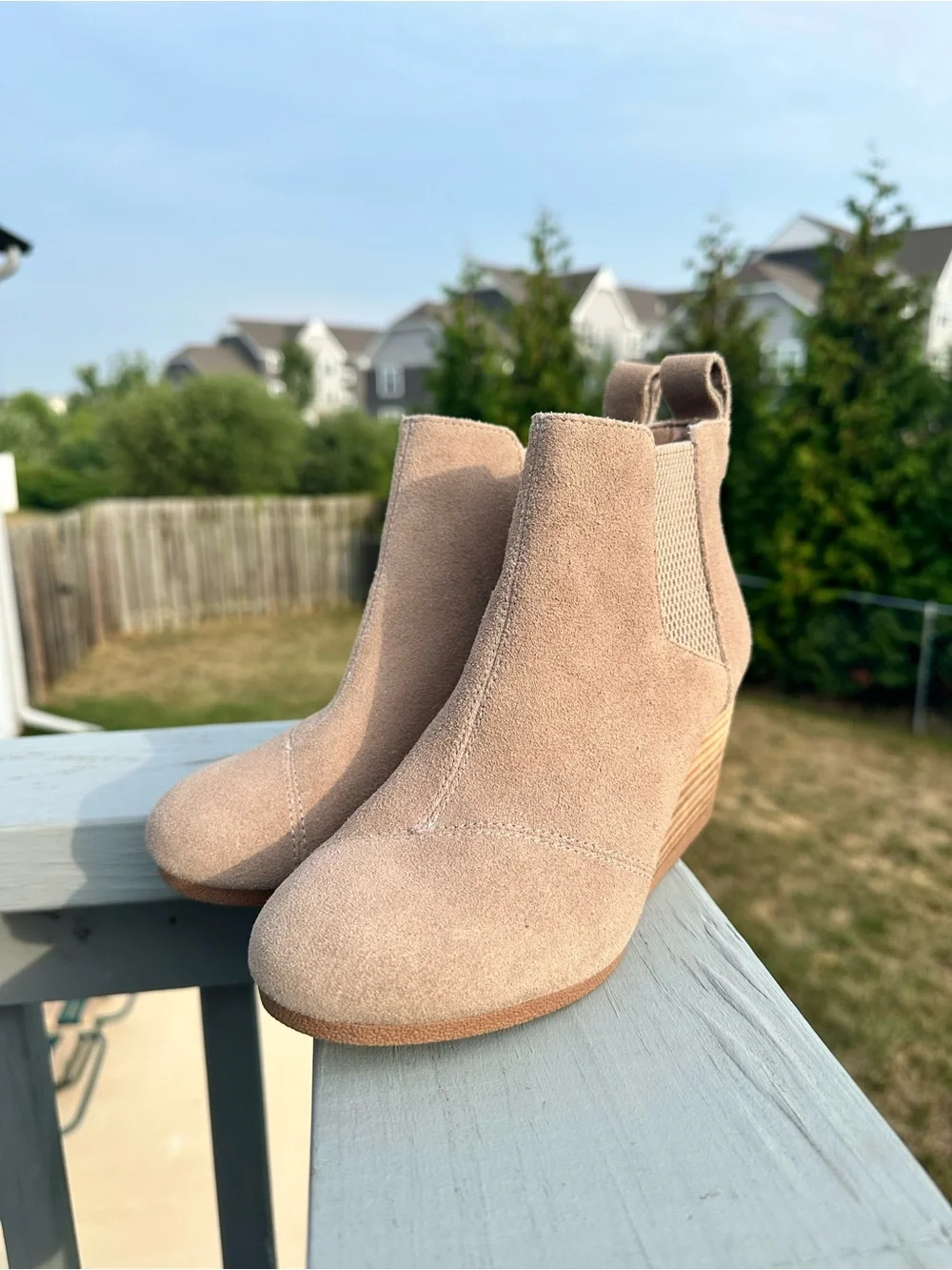 TOMS | Bailey Women's Wedge Ankle Boots Suede Warm Taupe | Size 6.5
